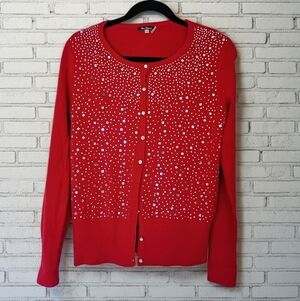 Vila Milano Red Cardigan with Beaded Accents Size Medium